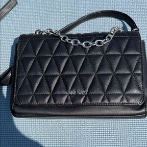 Nine West Black Quilted Crossbody with Silver Chain Accent
